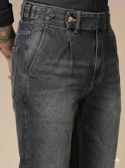 Anthracite Denim Oxford Gurkha Trouser Pants | Boot Cut Fit by Italian Vega®