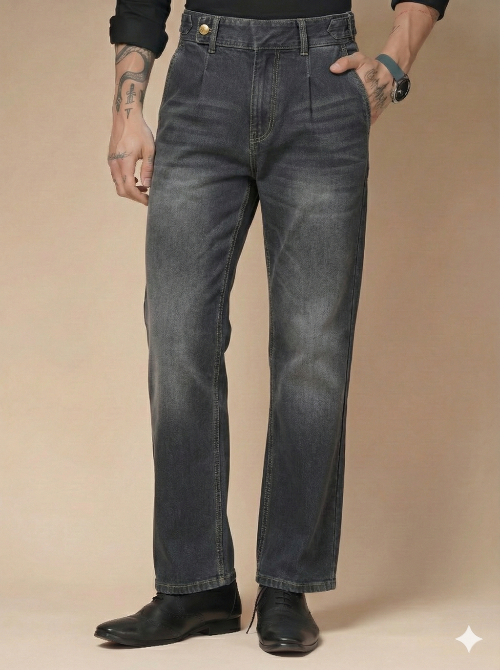Anthracite Denim Oxford Gurkha Trouser Pants | Boot Cut Fit by Italian Vega®