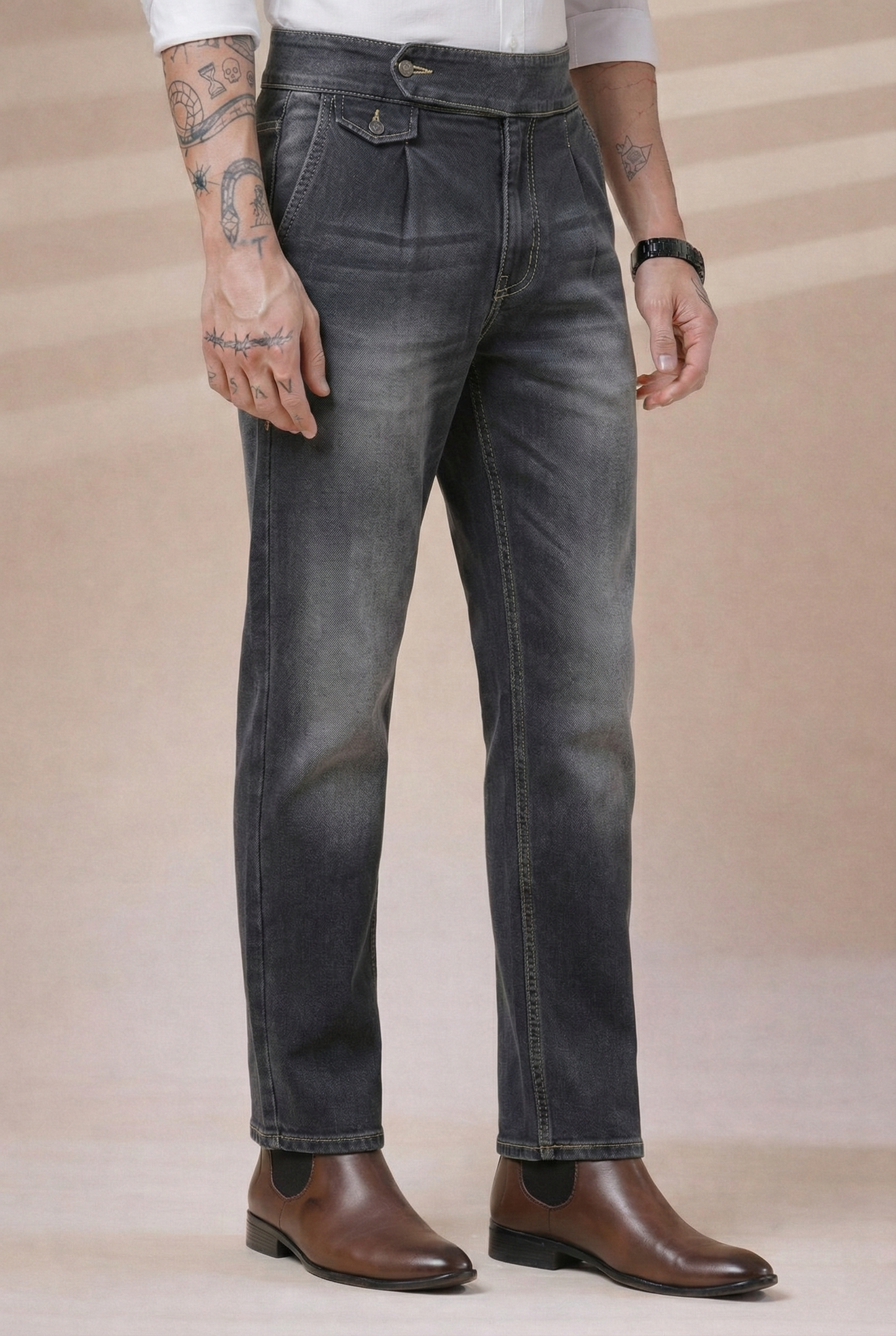 Anthracite Denim Signature Flap Gurkha Trouser Pants | Boot Cut Fit by Italian Vega®