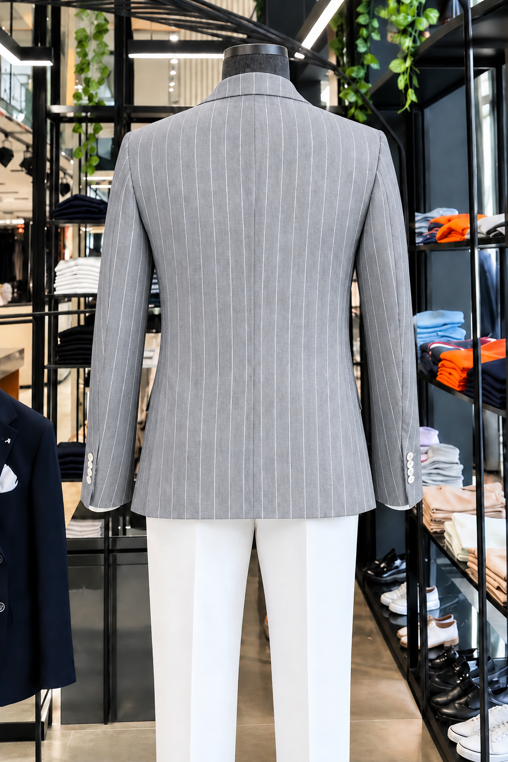 Ash Grey Striped Double Breasted Blazer by Italian Vega (Special Edition)