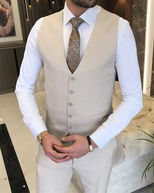 ITALIAN STYLE SLIM FIT MEN'S SUIT BIEGE