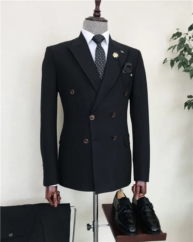 ITALIAN BLACK DOUBLE BREASTED MEN'S SUIT