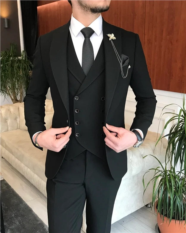 Italian Fit Men's Jade Black Suit by ITALIAN VEGA® ( James Bond Edition) (3-Piece)