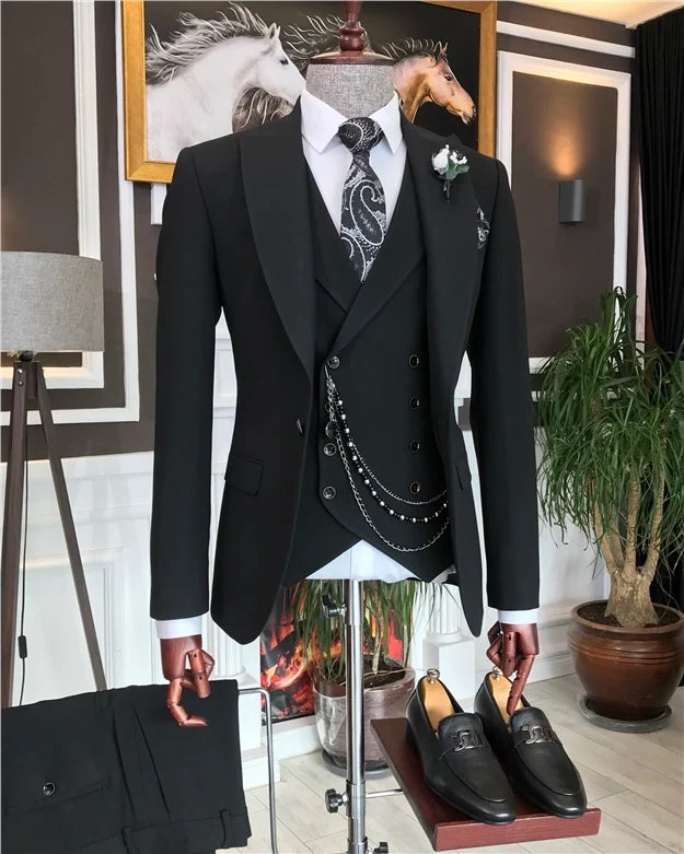 Italian Fit Men's Jade Black Suit by ITALIAN VEGA® ( James Bond Edition) (3-Piece)