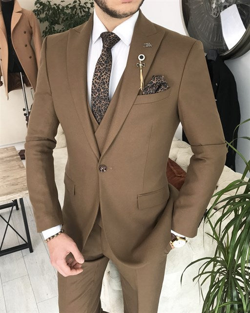 ITALIAN STYLE SLIM FIT MEN'S SUIT BROWN