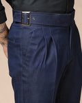 Blue Denim Classic Buckle Gurkha Trouser Pants | Boot Cut Fit by Italian Vega®