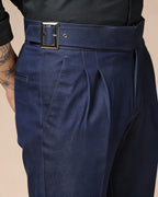 Blue Denim Classic Buckle Gurkha Trouser Pants | Boot Cut Fit by Italian Vega®