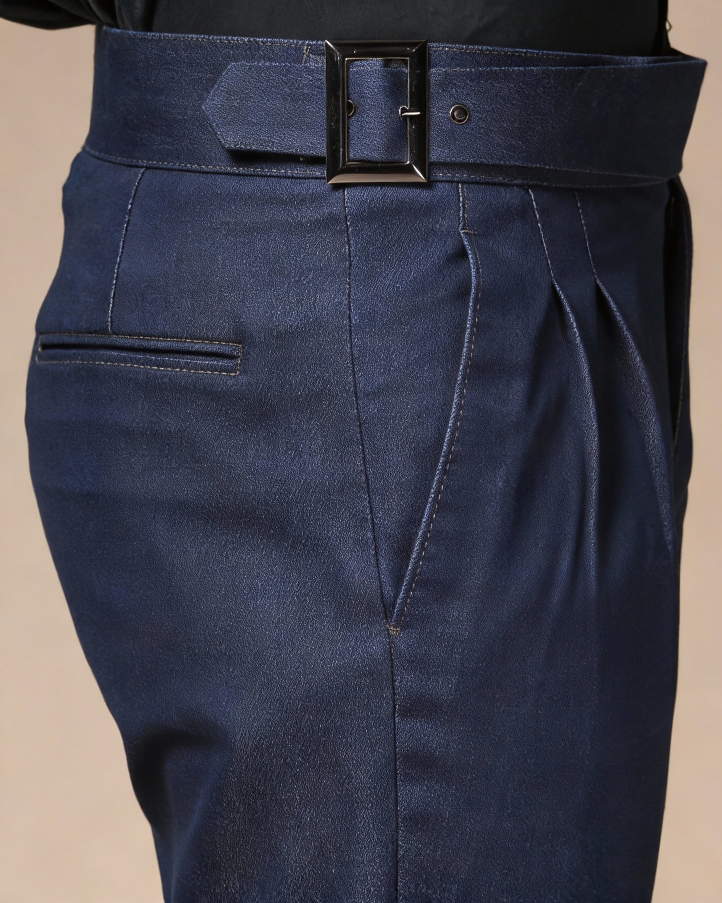 Blue Denim Classic Buckle Gurkha Trouser Pants | Boot Cut Fit by Italian Vega®