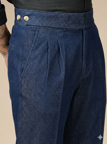 Blue Denim Classic Button Gurkha Trouser Pants | Boot Cut Fit by Italian Vega®