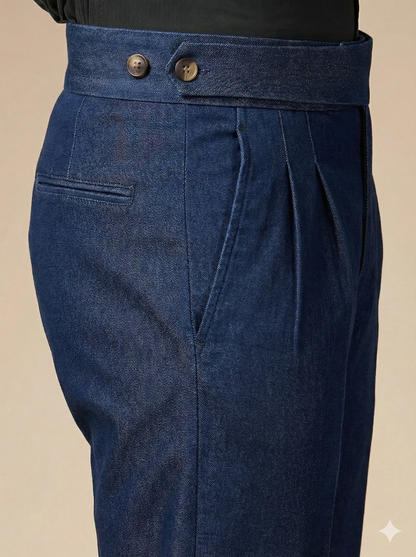 Blue Denim Classic Button Gurkha Trouser Pants | Boot Cut Fit by Italian Vega®