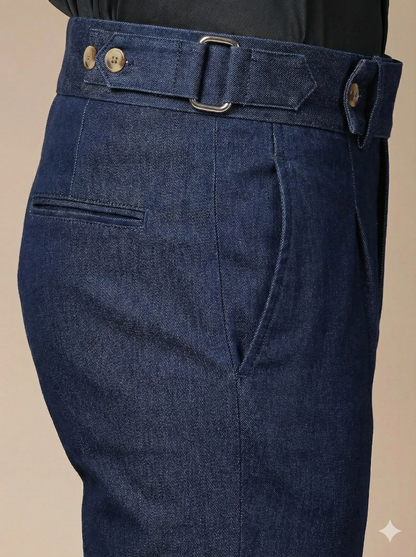 Blue Denim Oxford Gurkha Trouser Pants | Boot Cut Fit by Italian Vega®