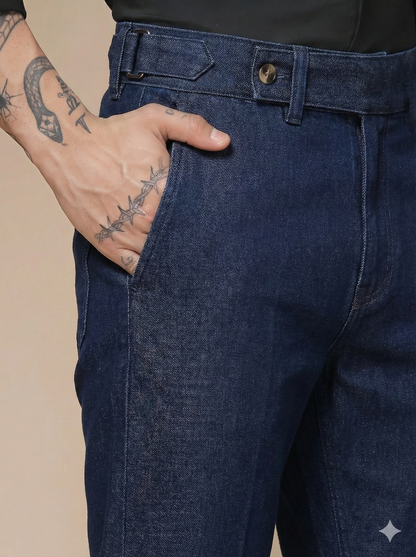 Blue Denim Oxford Gurkha Trouser Pants | Boot Cut Fit by Italian Vega®