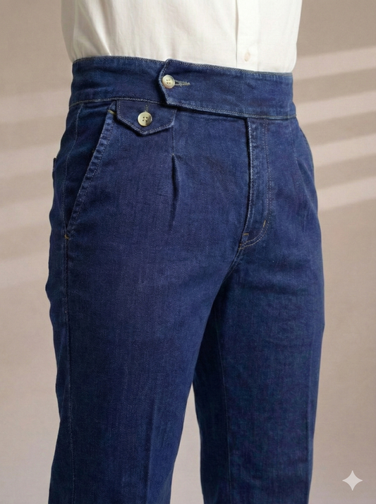 Blue Denim Signature Flap Gurkha Trouser Pants | Boot Cut Fit by Italian Vega®