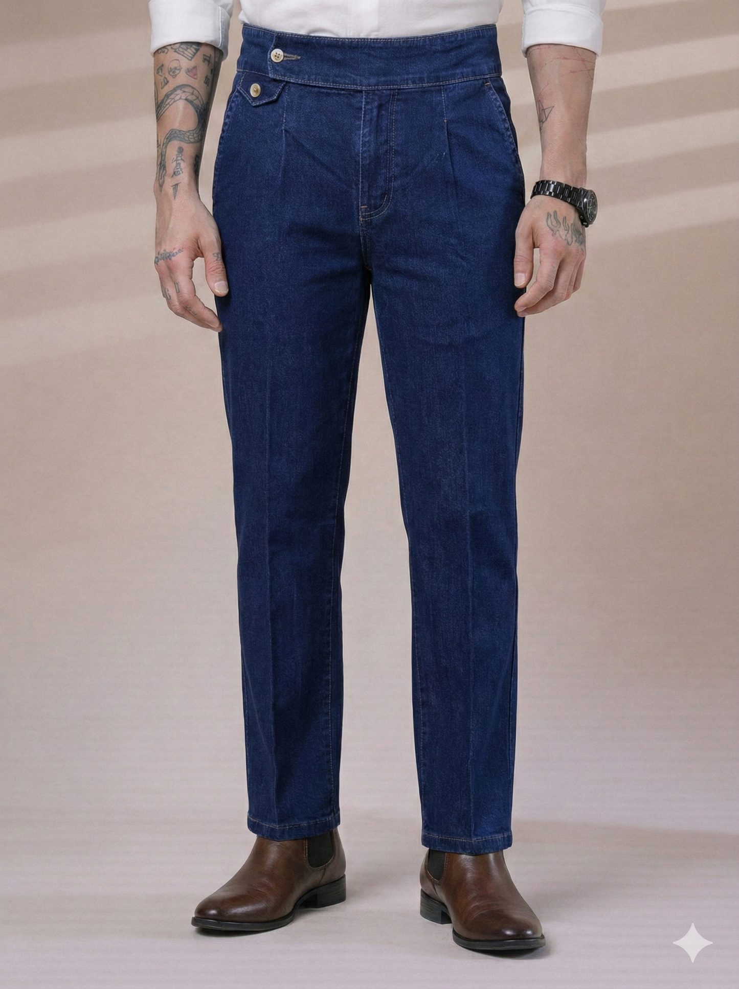 Blue Denim Signature Flap Gurkha Trouser Pants | Boot Cut Fit by Italian Vega®