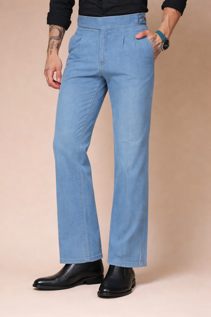 Sky Denim Classic Button Gurkha Trouser Pants | Boot Cut Fit by Italian Vega®