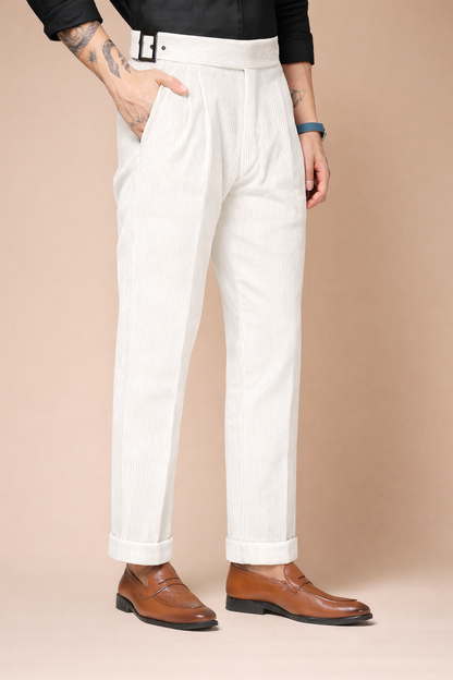 Snow White Corduroy Classic Buckle Gurkha Pants | Boot Cut Fit by ITALIAN VEGA®