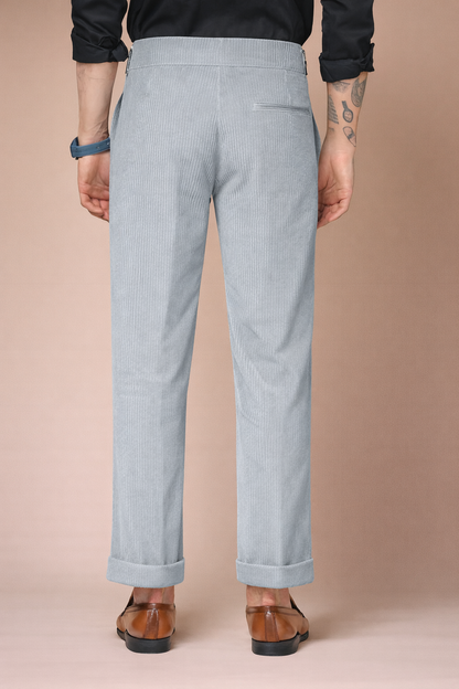 Light Grey Corduroy Classic Buckle Gurkha Pants | Boot Cut Fit by ITALIAN VEGA®