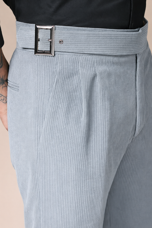 Light Grey Corduroy Classic Buckle Gurkha Pants | Boot Cut Fit by ITALIAN VEGA®