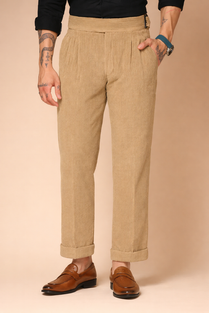 Khakhi Corduroy Classic Buckle Gurkha Pants | Boot Cut Fit by ITALIAN VEGA®