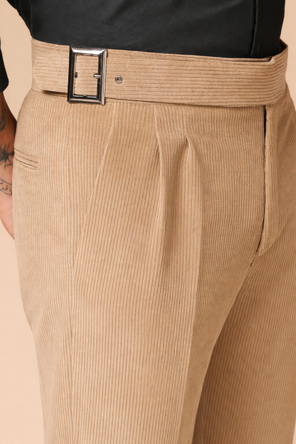 Khakhi Corduroy Classic Buckle Gurkha Pants | Boot Cut Fit by ITALIAN VEGA®