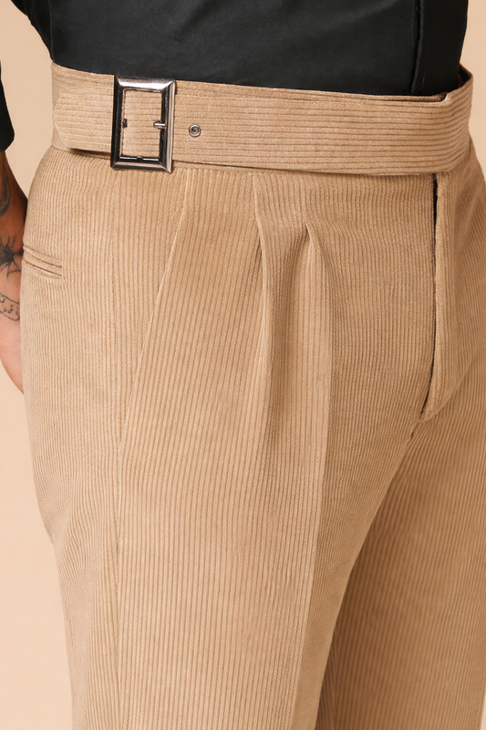 Khakhi Corduroy Classic Buckle Gurkha Pants | Boot Cut Fit by ITALIAN VEGA®