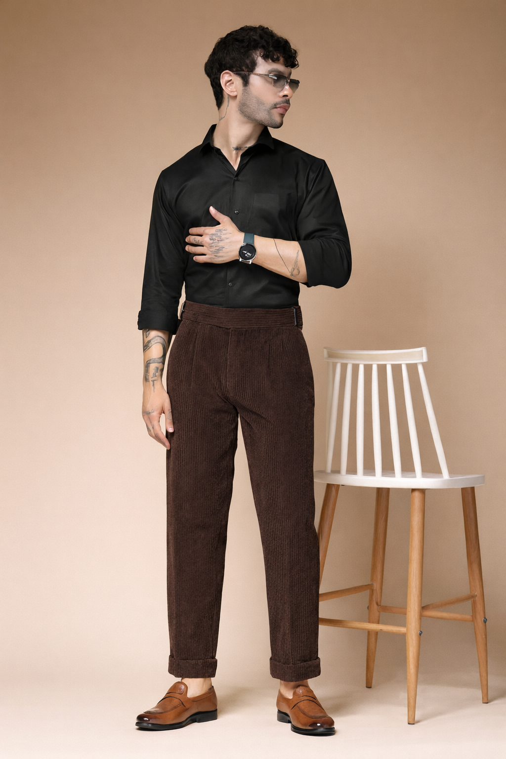 Brown Corduroy Classic Buckle Gurkha Pants | Boot Cut Fit by ITALIAN VEGA®