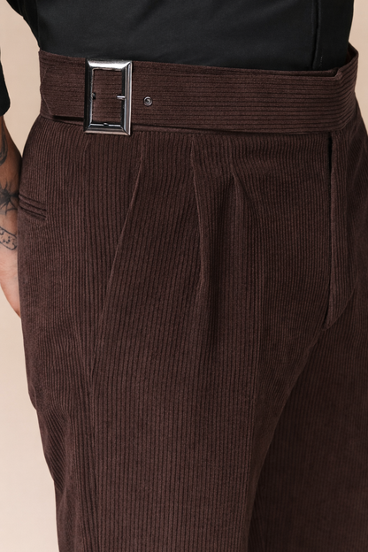 Brown Corduroy Classic Buckle Gurkha Pants | Boot Cut Fit by ITALIAN VEGA®