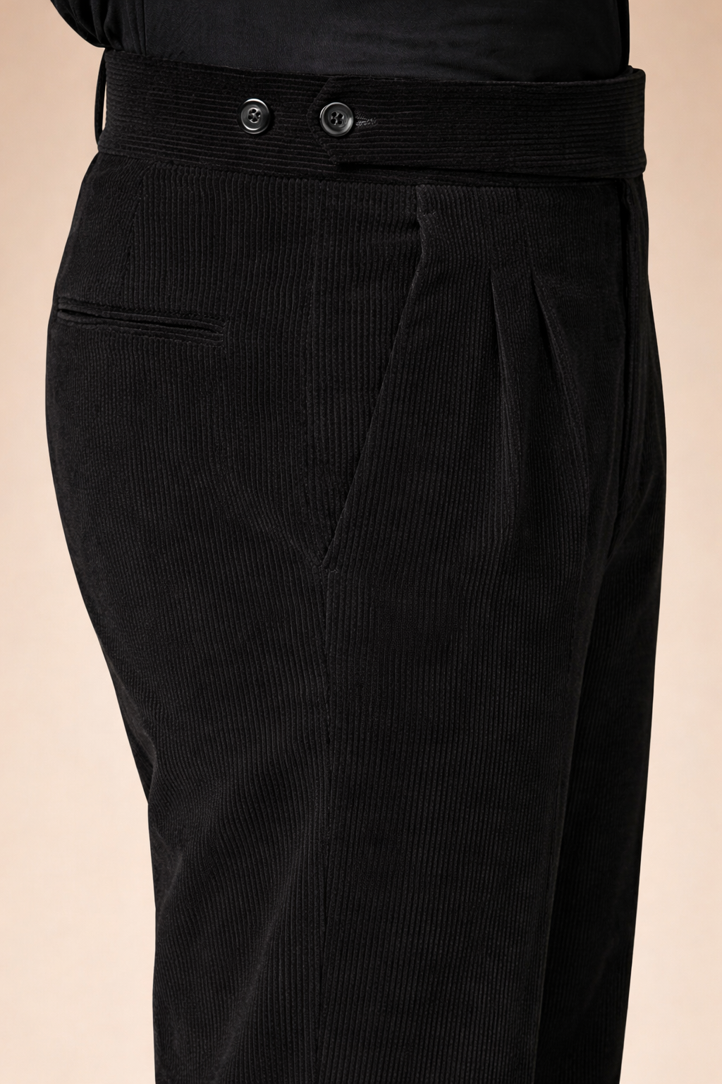 Black Corduroy Classic Button Gurkha Pants | Boot Cut Fit by ITALIAN VEGA®