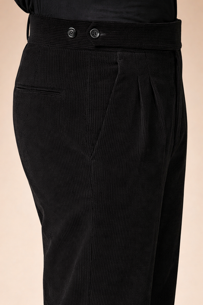 Black Corduroy Classic Button Gurkha Pants | Boot Cut Fit by ITALIAN VEGA®