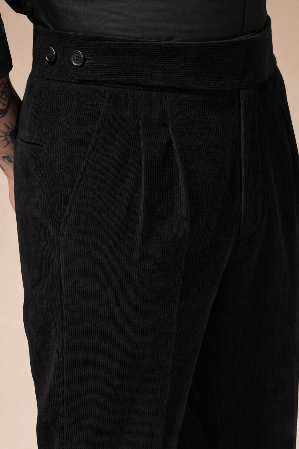 Black Corduroy Classic Button Gurkha Pants | Boot Cut Fit by ITALIAN VEGA®