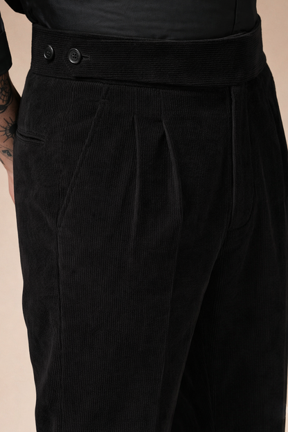 Black Corduroy Classic Button Gurkha Pants | Boot Cut Fit by ITALIAN VEGA®