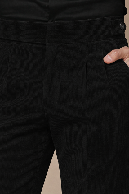 Black Corduroy Classic Button Gurkha Pants | Boot Cut Fit by ITALIAN VEGA®