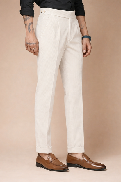 Snow White Corduroy Classic Button Gurkha Pants | Boot Cut Fit by ITALIAN VEGA®