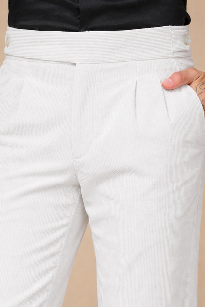Snow White Corduroy Classic Button Gurkha Pants | Boot Cut Fit by ITALIAN VEGA®