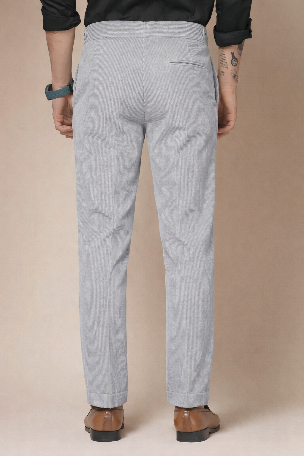 Light Grey Corduroy Classic Button Gurkha Pants | Boot Cut Fit by ITALIAN VEGA®