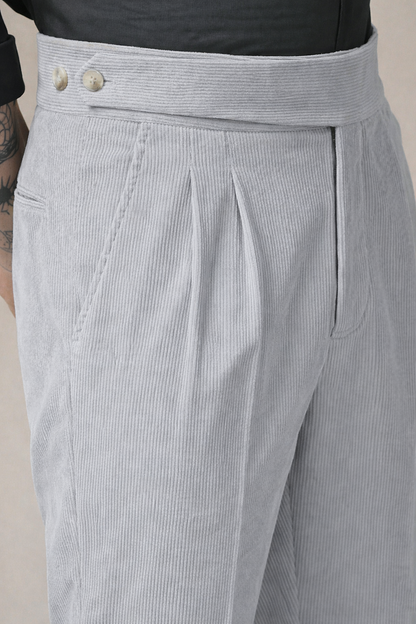Light Grey Corduroy Classic Button Gurkha Pants | Boot Cut Fit by ITALIAN VEGA®