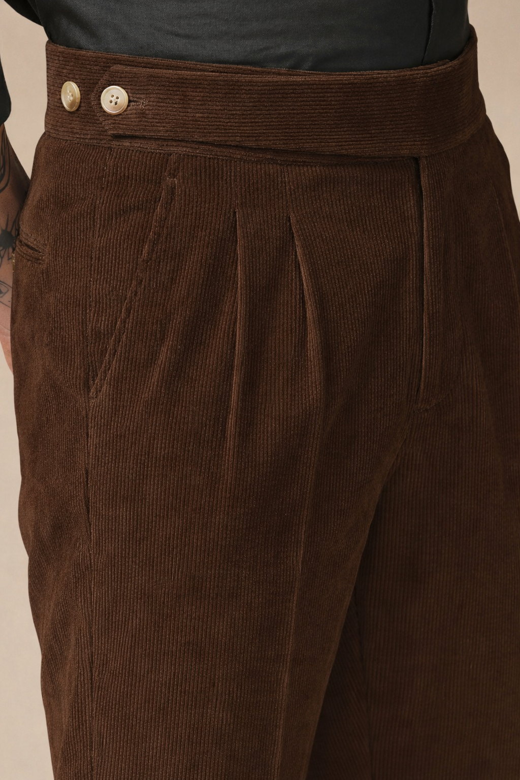Brown Corduroy Classic Button Gurkha Pants | Boot Cut Fit by ITALIAN VEGA®