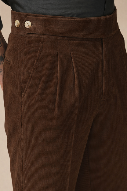 Brown Corduroy Classic Button Gurkha Pants | Boot Cut Fit by ITALIAN VEGA®
