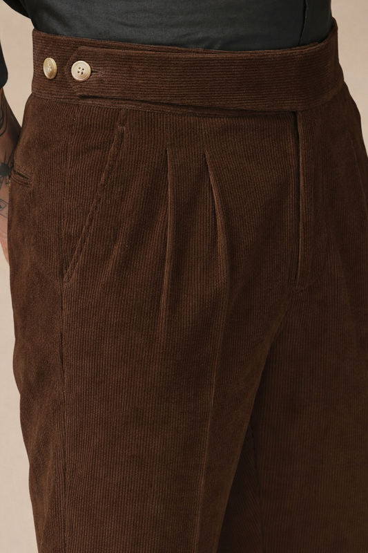 Brown Corduroy Classic Button Gurkha Pants | Boot Cut Fit by ITALIAN VEGA®
