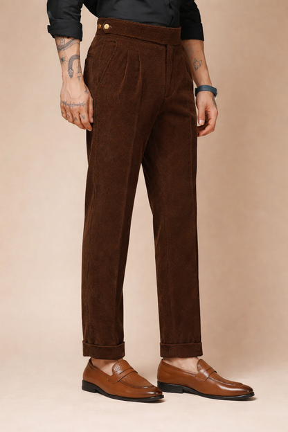 Brown Corduroy Classic Button Gurkha Pants | Boot Cut Fit by ITALIAN VEGA®