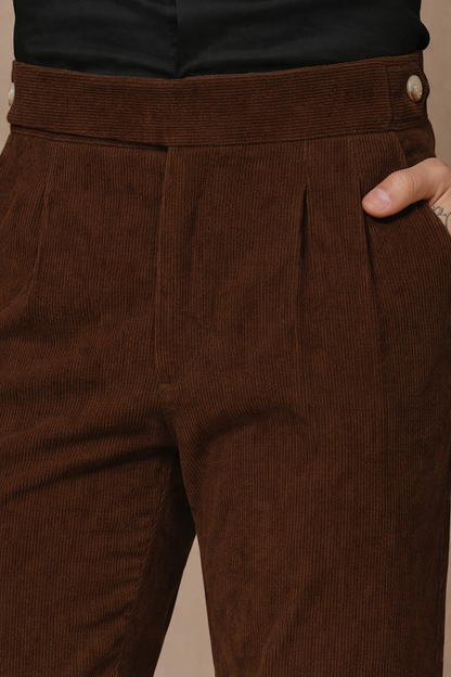 Brown Corduroy Classic Button Gurkha Pants | Boot Cut Fit by ITALIAN VEGA®