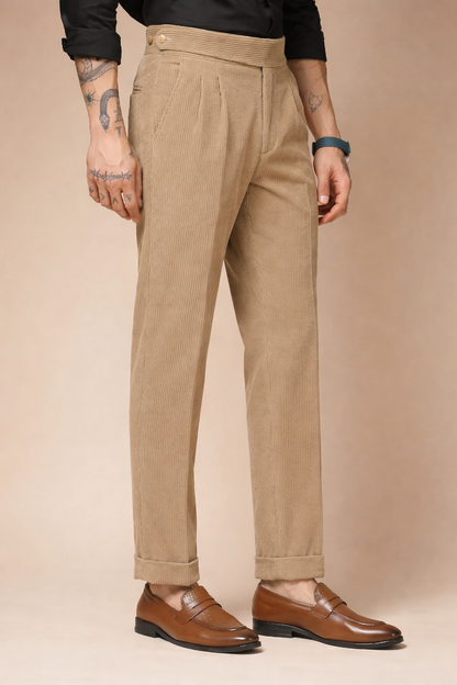 Khakhi Corduroy Classic Button Gurkha Pants | Boot Cut Fit by ITALIAN VEGA®
