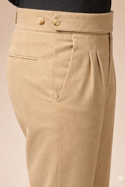 Khakhi Corduroy Classic Button Gurkha Pants | Boot Cut Fit by ITALIAN VEGA®