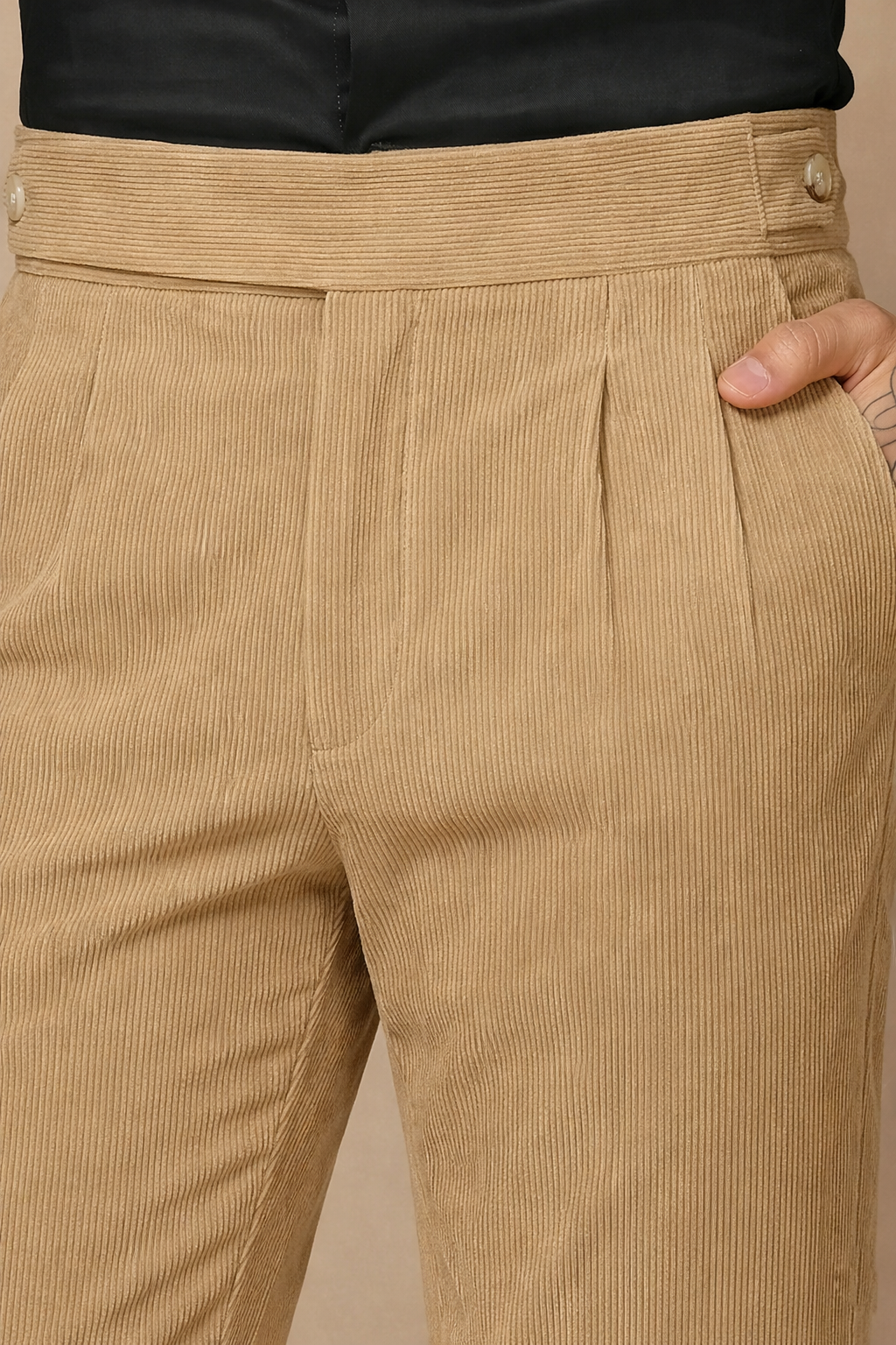 Khakhi Corduroy Classic Button Gurkha Pants | Boot Cut Fit by ITALIAN VEGA®