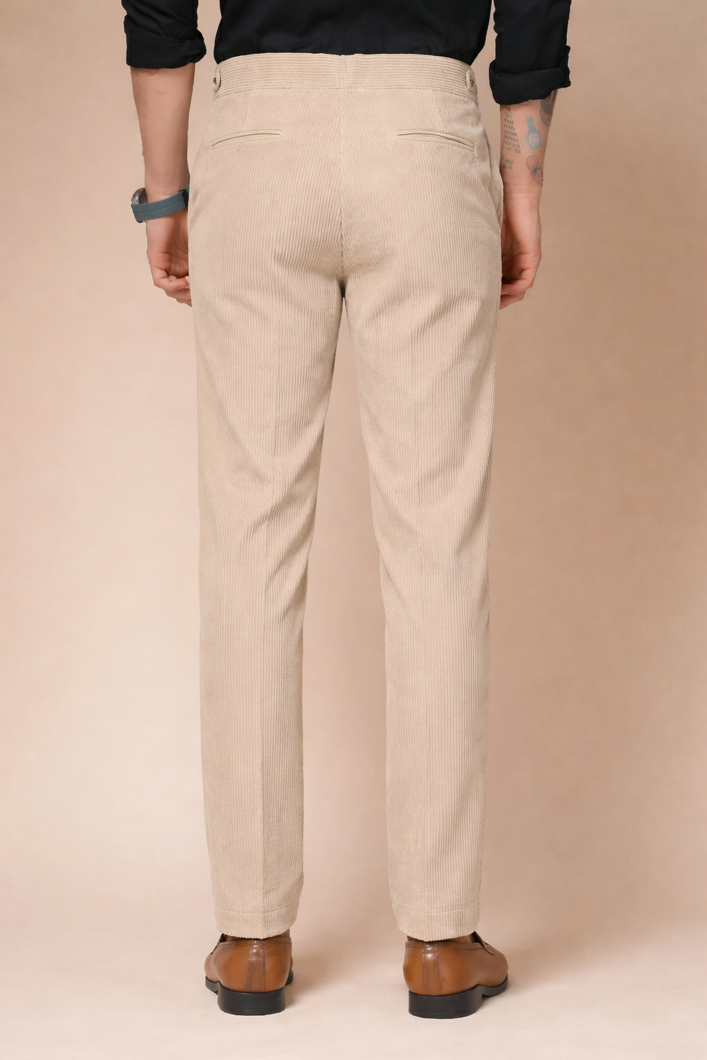 Beige Corduroy Classic Button Gurkha Pants | Boot Cut Fit by ITALIAN VEGA®