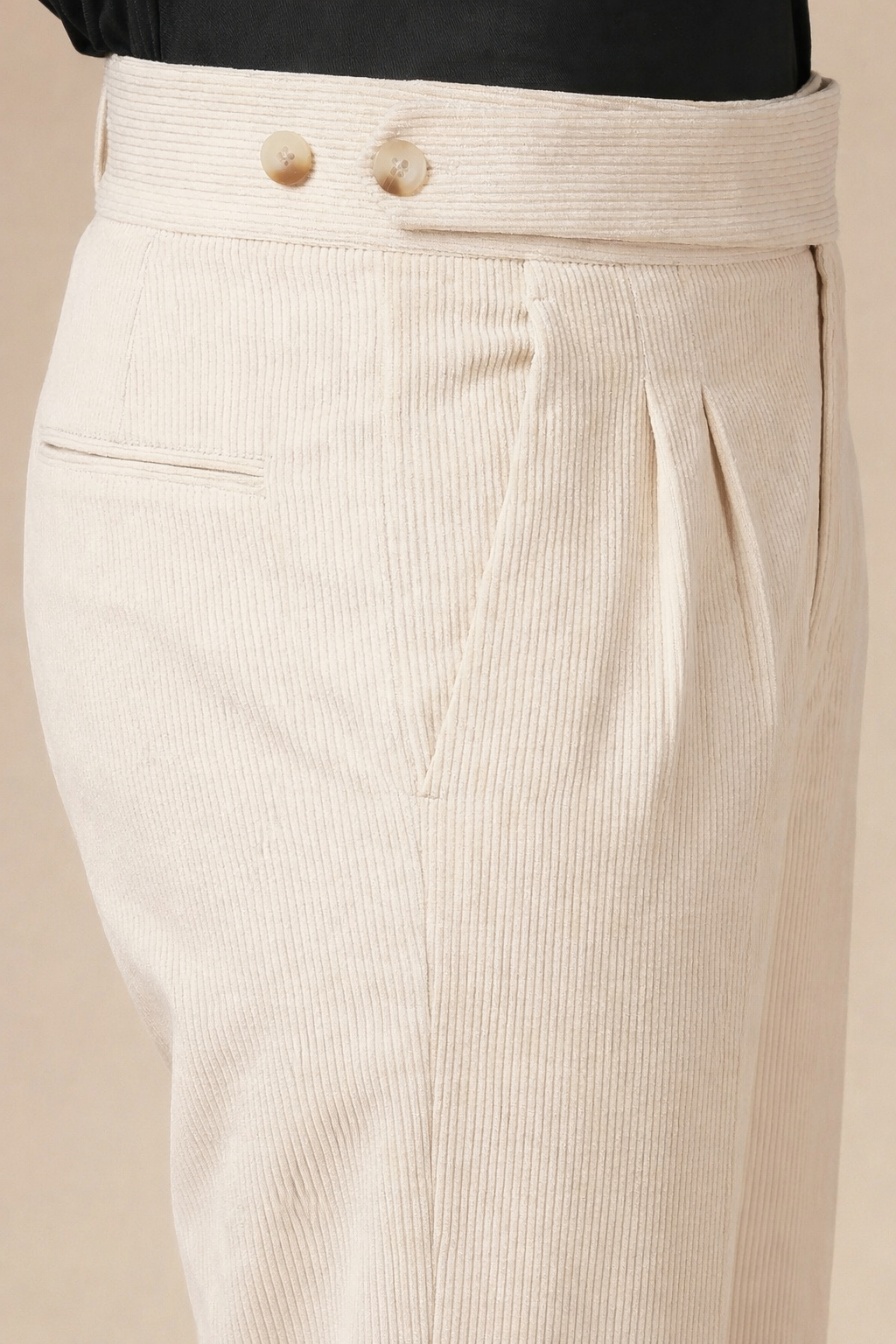 Beige Corduroy Classic Button Gurkha Pants | Boot Cut Fit by ITALIAN VEGA®