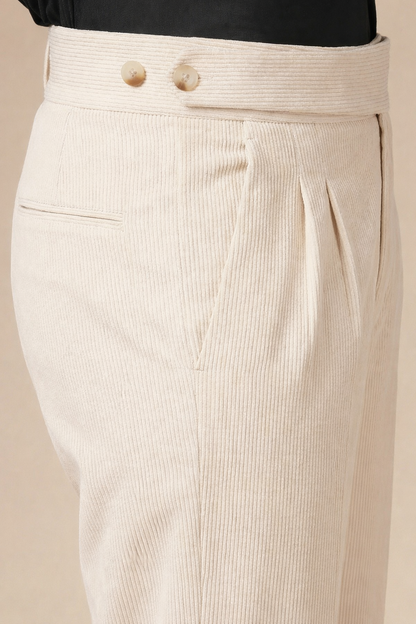 Beige Corduroy Classic Button Gurkha Pants | Boot Cut Fit by ITALIAN VEGA®