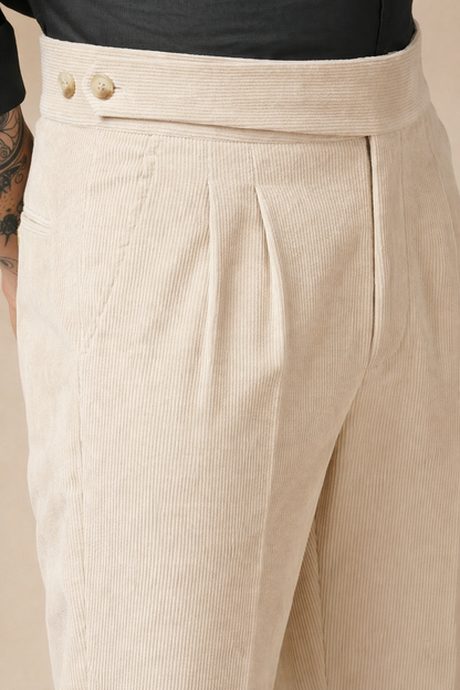 Beige Corduroy Classic Button Gurkha Pants | Boot Cut Fit by ITALIAN VEGA®
