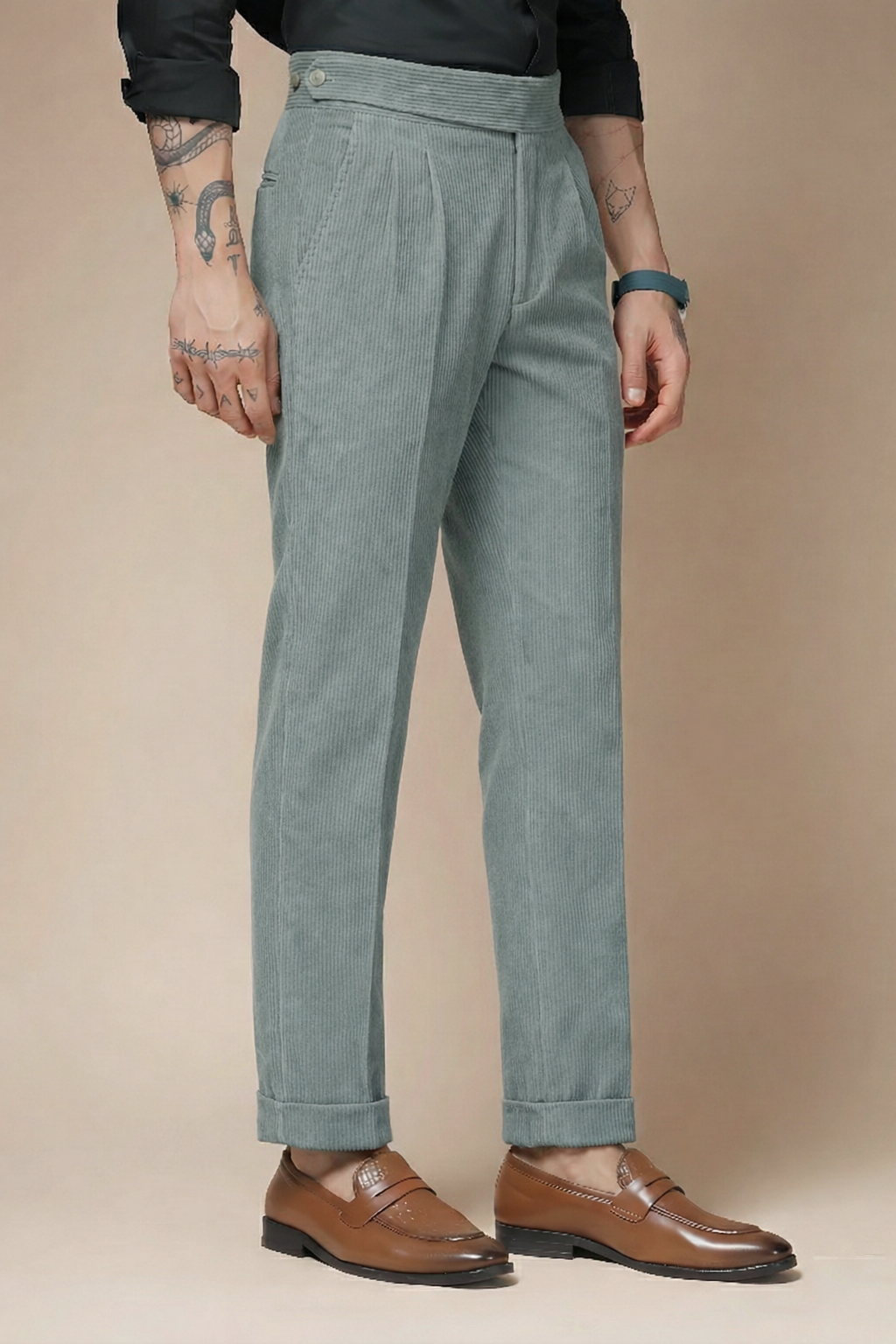 Sage Green Corduroy Classic Button Gurkha Pants | Boot Cut Fit by ITALIAN VEGA®