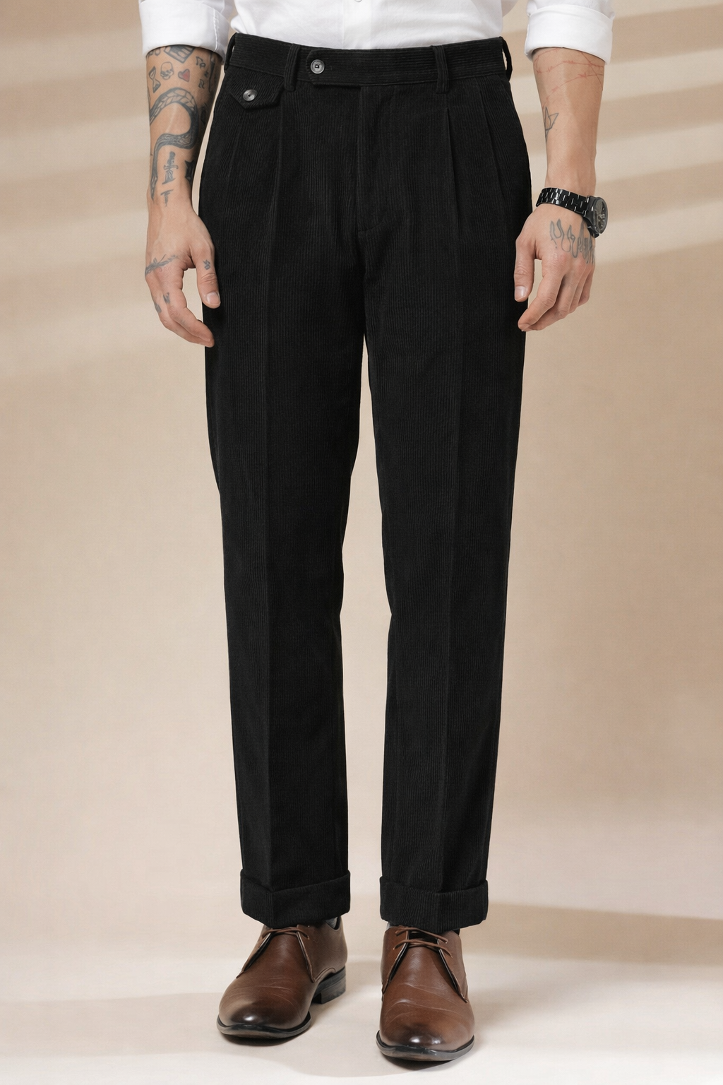 Black Corduroy Signature Flap Gurkha Pants | Boot Cut Fit by ITALIAN VEGA®